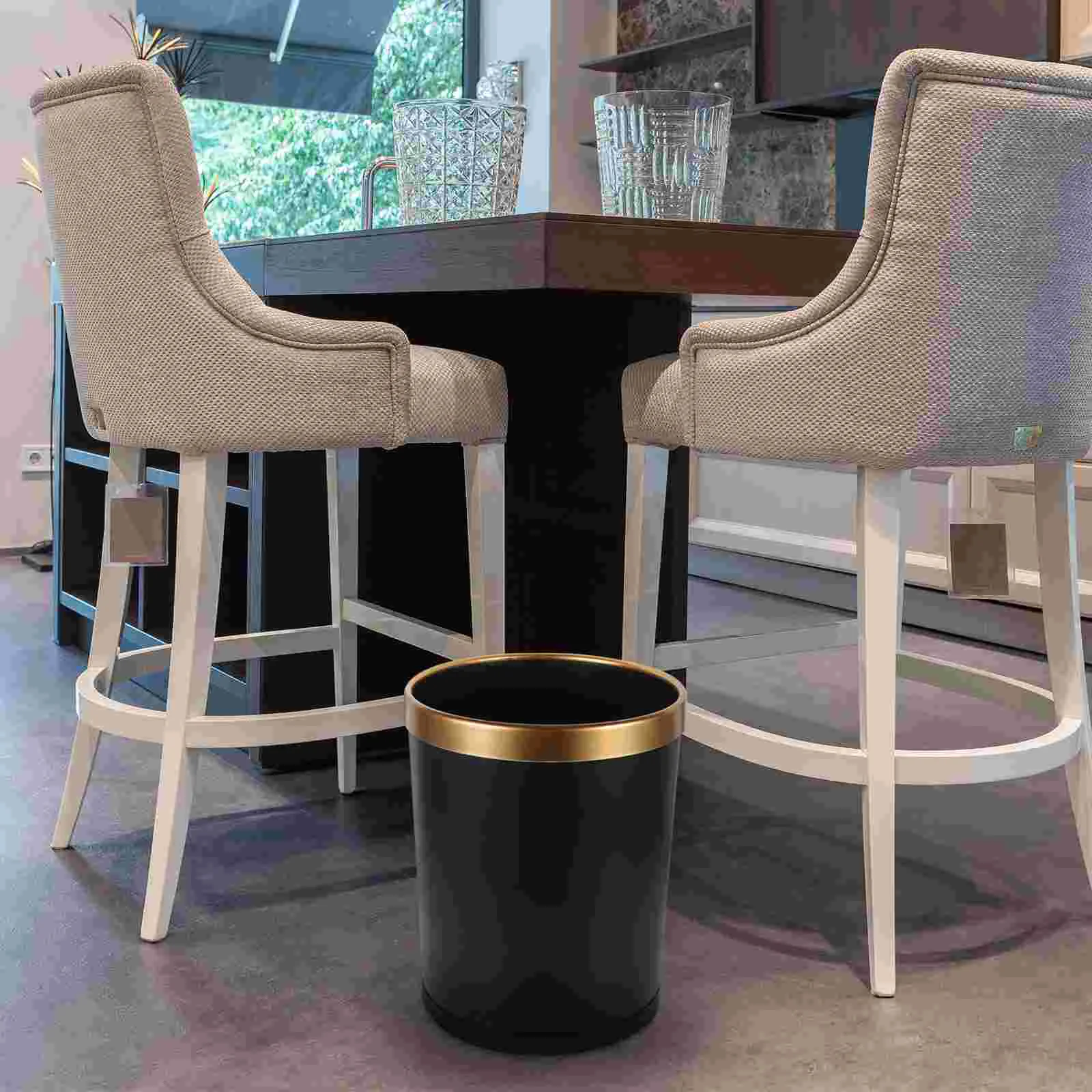 

Round Trash Can Plastic Waste Bucket Bathroom Simple Garbage Retro Kitchen Bin Bedroom Office