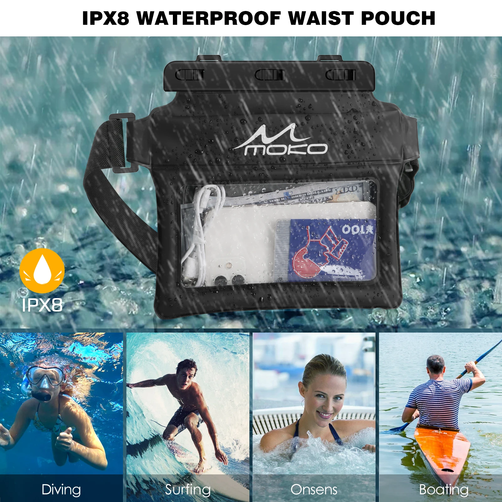 MoKo Waterproof Phone Pouch Fanny Pack,Floating Dry Bag for