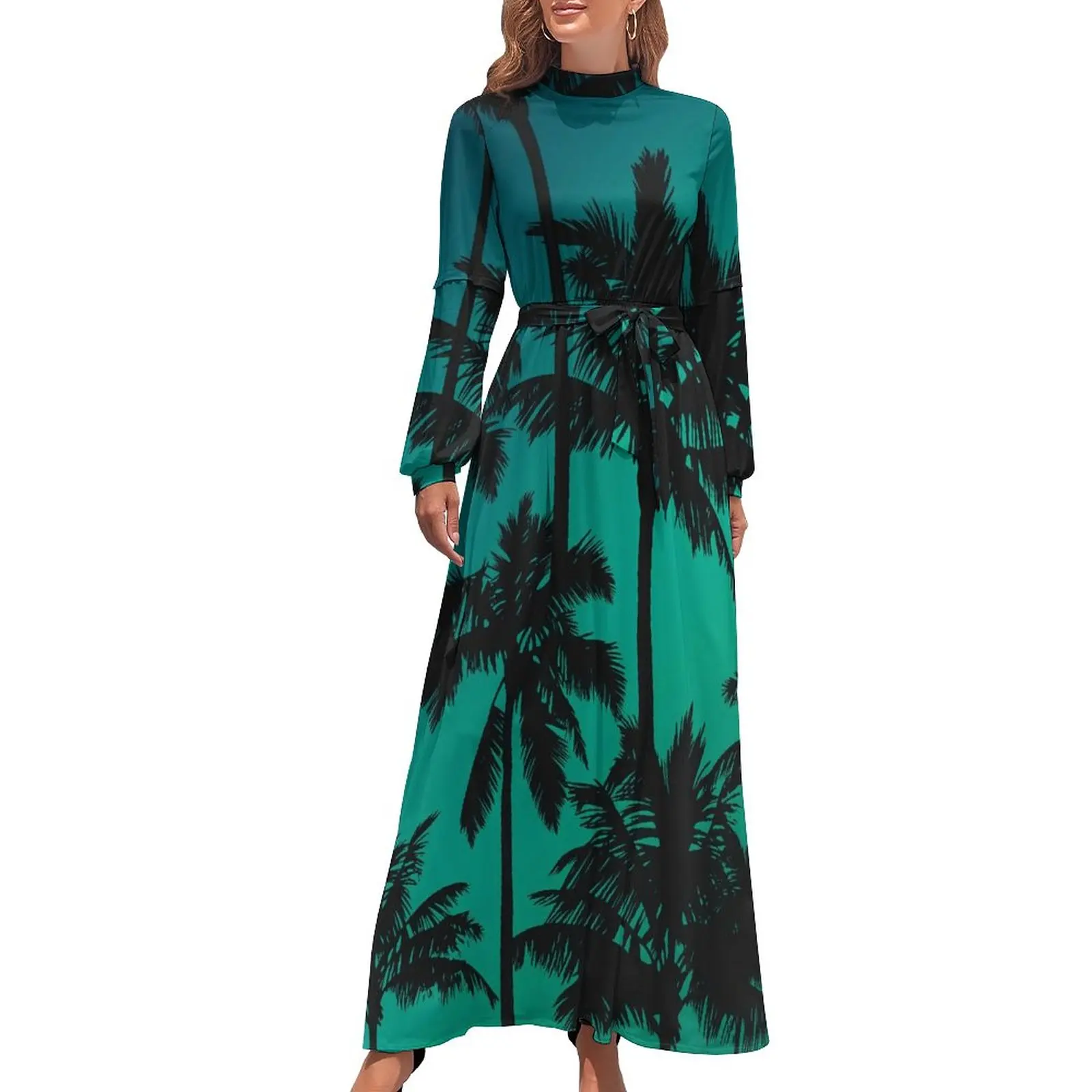 

Tropical Palm Tree Dress Hawaii Beach Print Kawaii Maxi Dress Street Style Beach Long Dresses High Waist Graphic Clothes