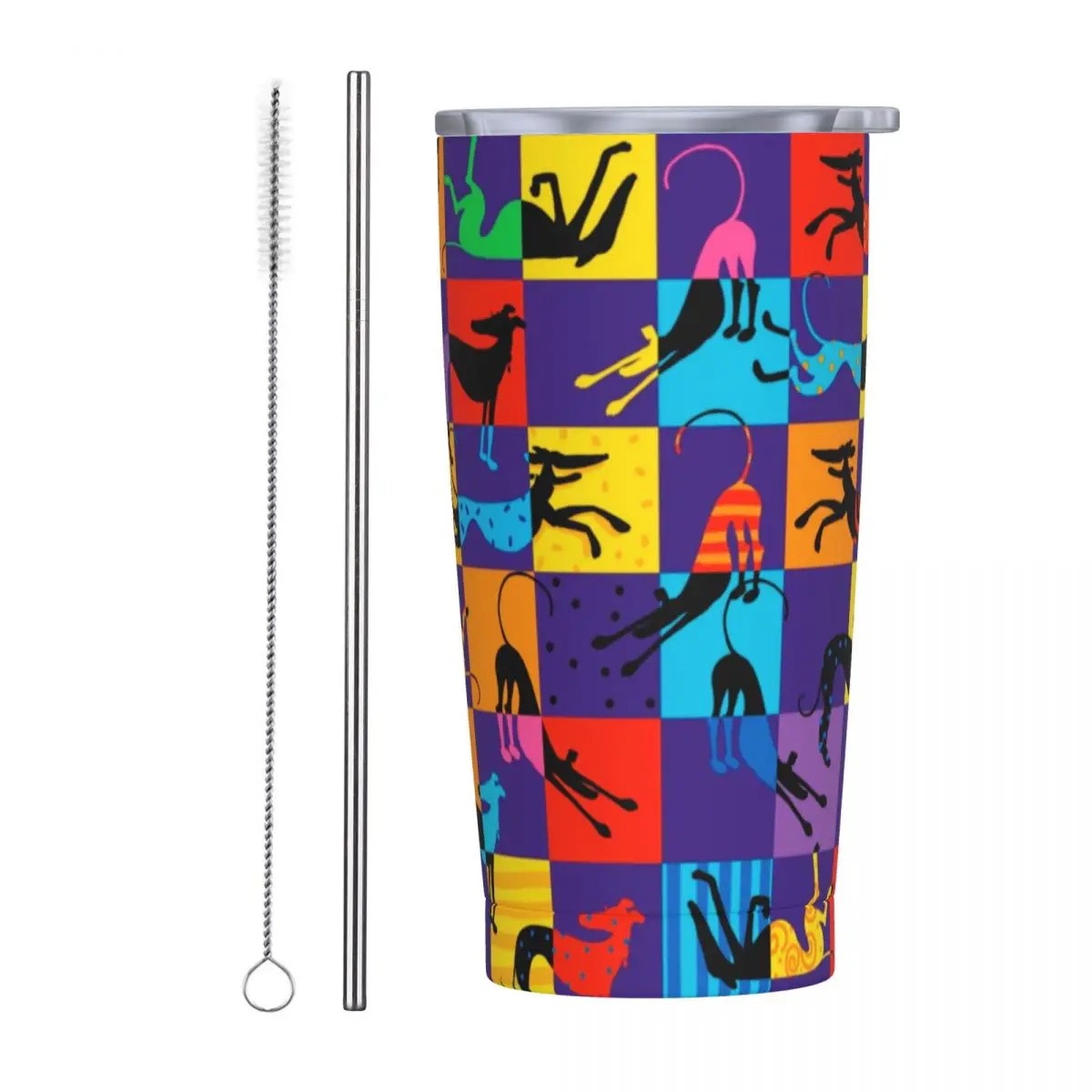 

Greyhound Dog Pop Art Insulated Tumbler with Straws and Lid Animal Dogs Stainless Steel Travel Thermal Cup 20 Oz Double Wall Mug