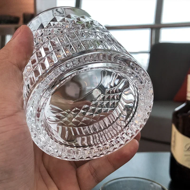 335ml Whiskey Glass Vertical Grain Transparent Crystal Glass Wine Cups Brandy Classical Wine Drinkware Relief Drinking Cup