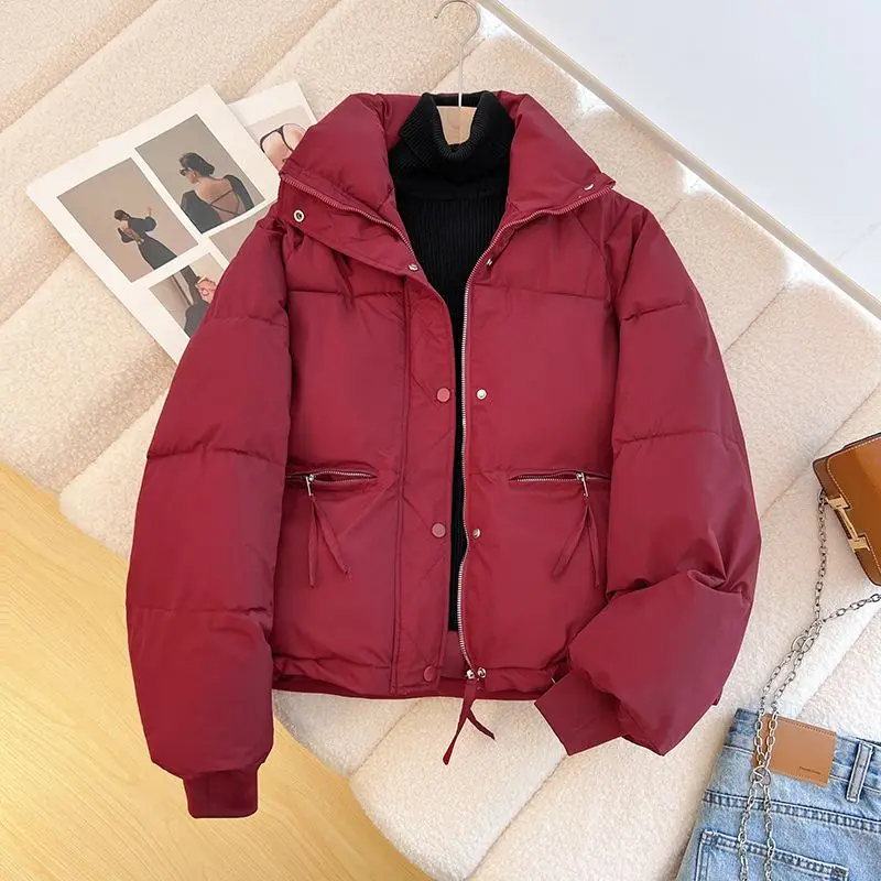 

Autumn Winter Women's Parkas Fashion Stand Collar Thick Warm Coats Elegant Elastic Cuffs Padded Jackets Ladies Short Clothes