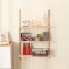 Wooden Floating Shelves for Wall Plant Flower Wood Swing Hanging Rope Storage Home Living Room Decor 1/2/3-tier 2