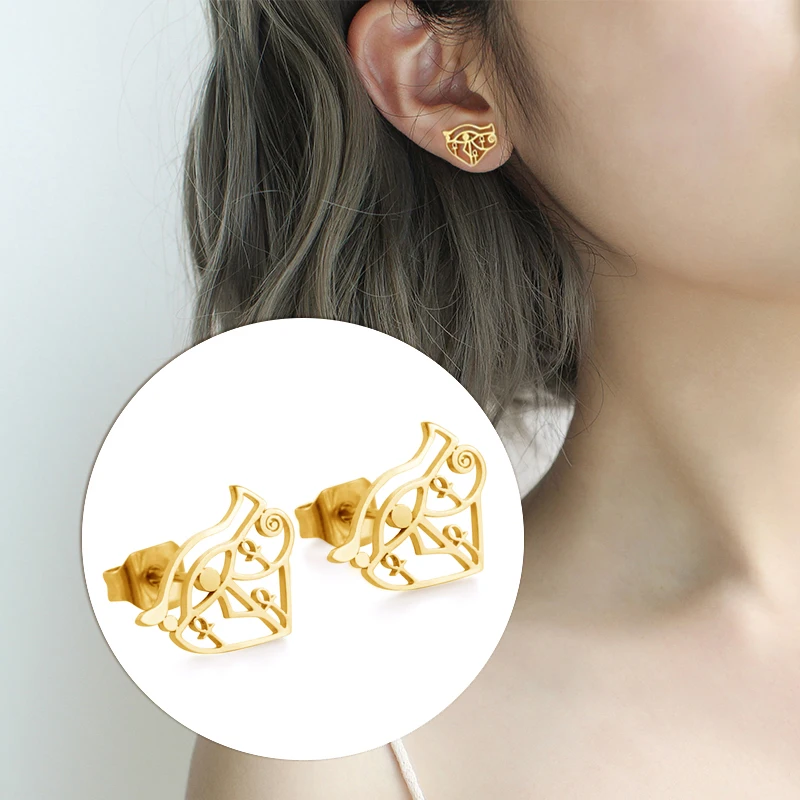 Dawapara Ancient Egyptian Symbol Earrings Eye of Horus and Ankh Cross Hieroglyphic Ideograph Protection Amulet Stainless Steel - Image 2