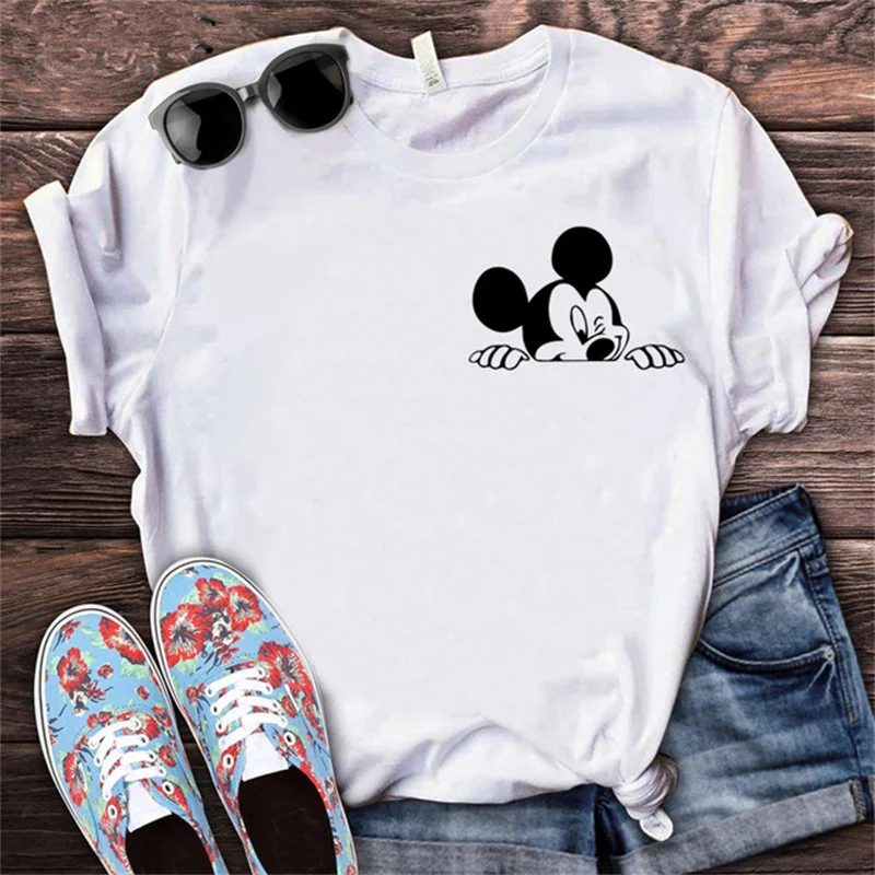 

Mickey Mouse Disney Print T-shirt Women Harajuku Aesthetic Streetwear White Tops Tshirt New Summer Fashion Female T Shirt