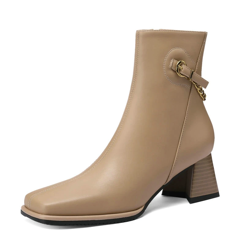 

2024 Women Ankle Boots Square Toe High Heels Genuine Leather Winter Shoes Woman Office Ladies Casual Size 34-40