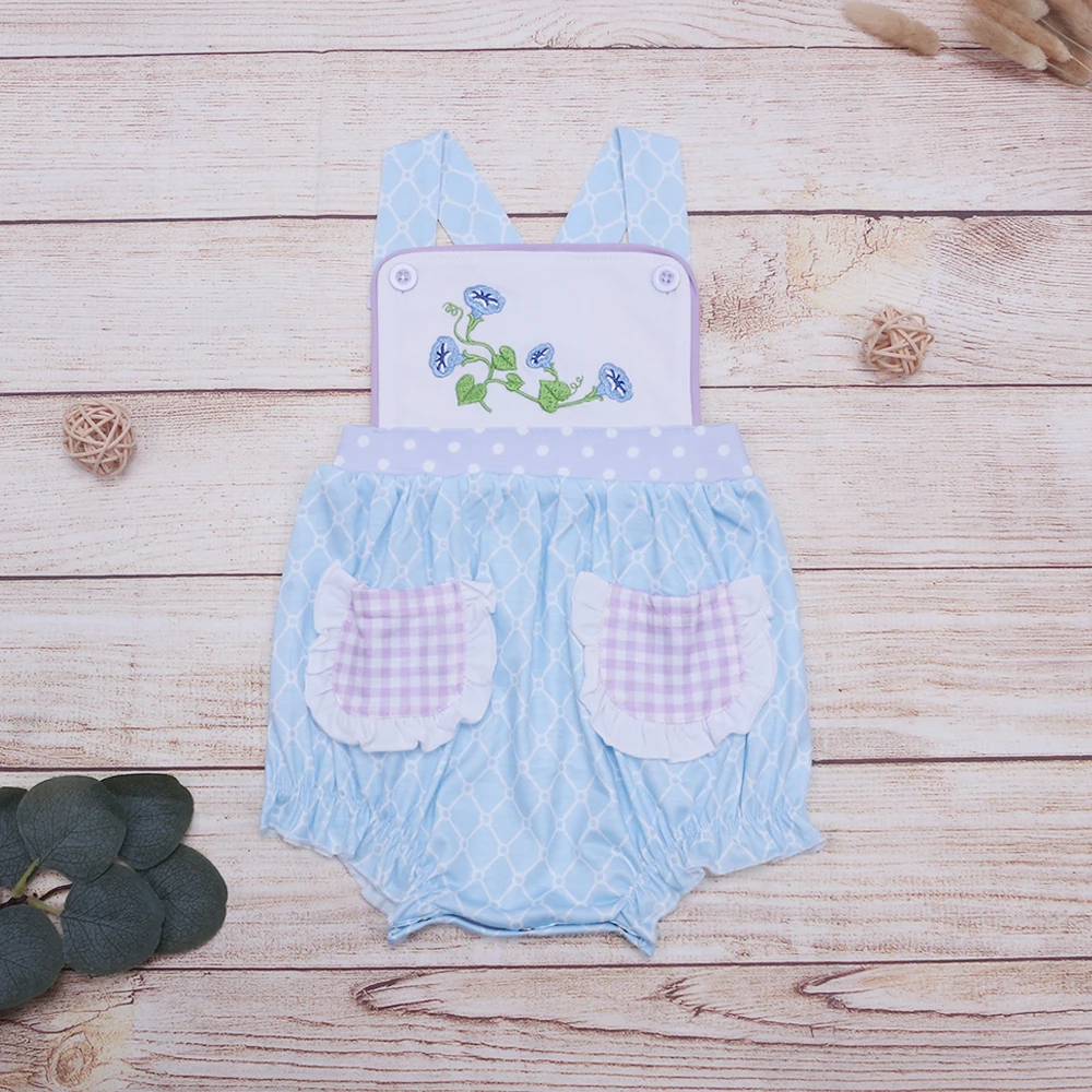 Ropa de bebé para niña, pelele, mono bordado de la gloria de la mañana, mono bonito con bolsillo, ropa de bebé de una pieza
