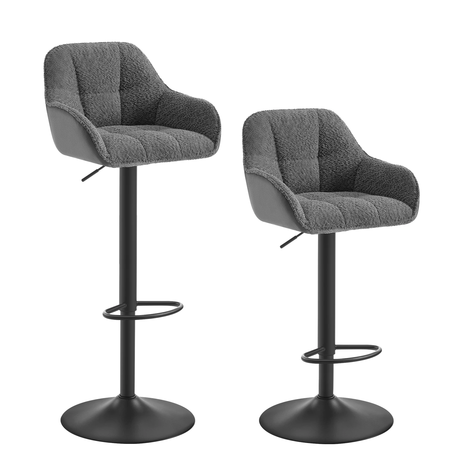 Tabouret de Comptoir de Bistrot Réglable avec Dossier et Repose-Pieds, Chaises de Cuisine Rembourrées et Rotatives en Chenille, 2 Pièces/Ensemble