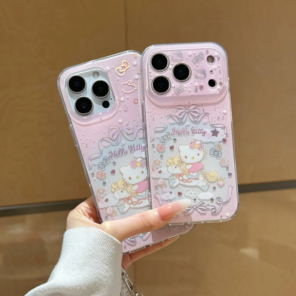 Chic Pink HelloKitty Cat Horse Y2K Phone Case - Shockproof Bumper Cover with Pendant