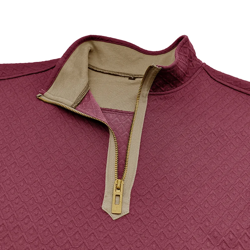 Stilvolle Herren-Langarm-T-Shirts mit halbem Reißverschluss, Henley-Kragen, Rautenmuster, trendig, dunkelgrau, lässig, Outdoor-Kleidung – Detail 21