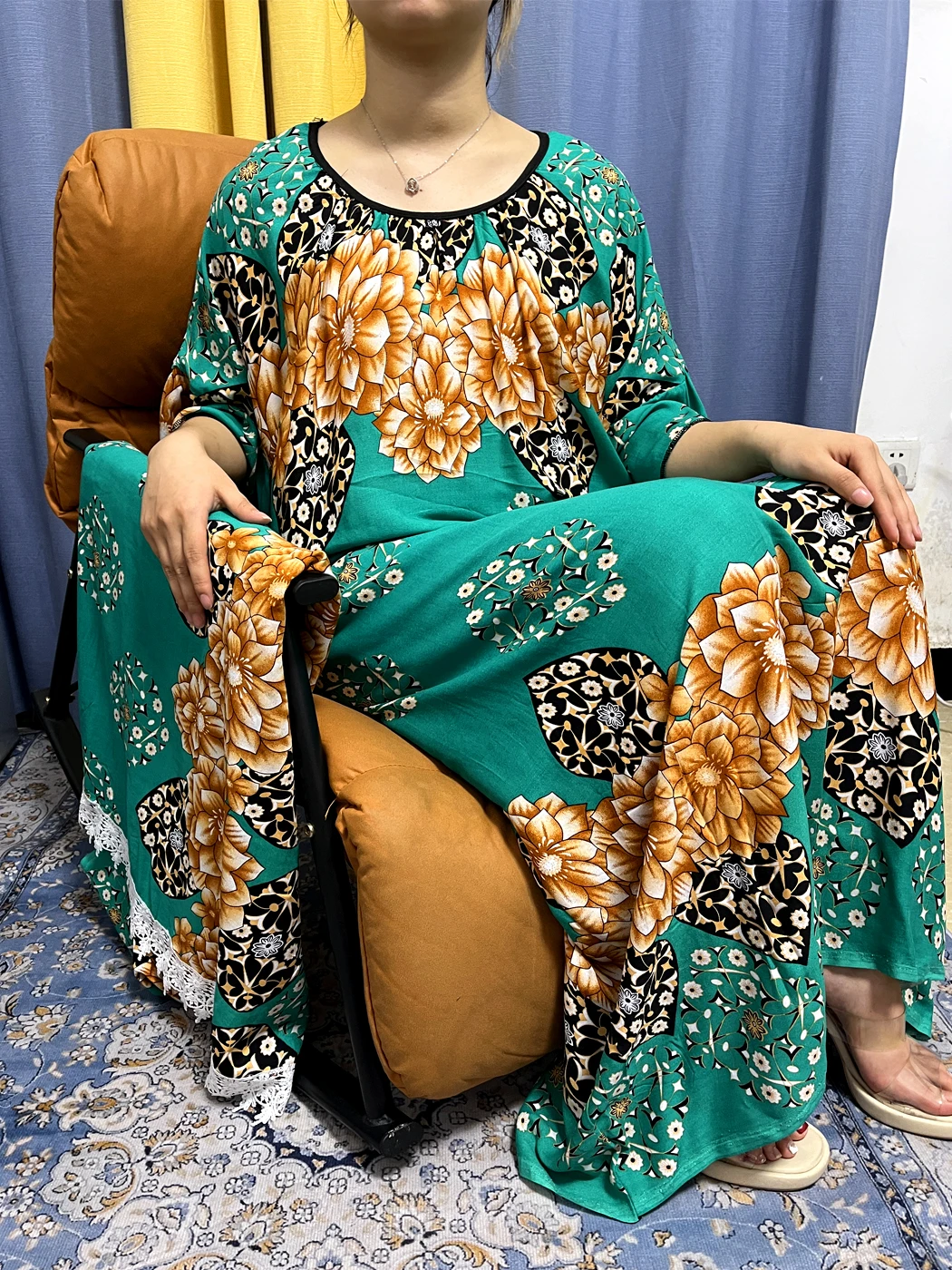 Abayas For Women 2023 Dubai Fashion Floral Printed Cotton Short Sleeve Loose Femme Robe African Nigeria Islam Dress With Scarf