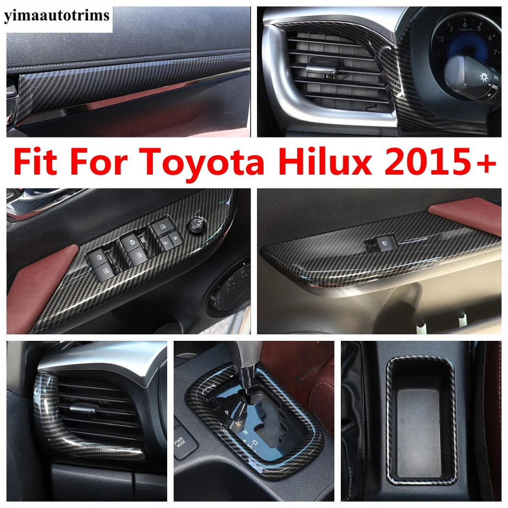 

Gear Shift Panel / Water Cup Holder / Door Strip / Window Lift Cover Trim For Toyota Hilux 2015 - 2021 Carbon Fiber Accessories