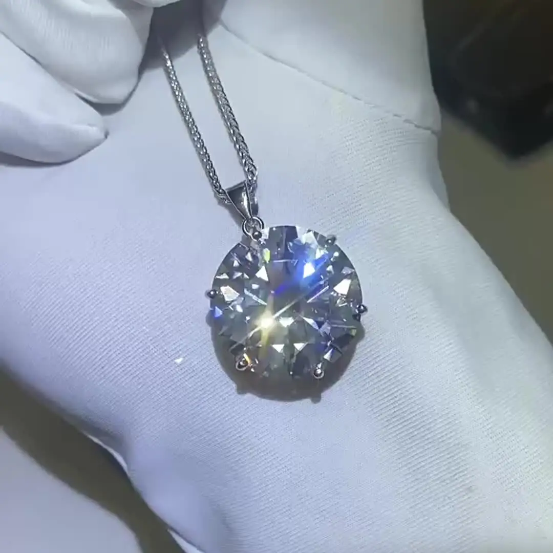 NKHOG 20ct 18mm Round Moissanite Necklace Pendant Women 925 Silver Plated 18k Gold Big Diamond Chain Party Gift Fine Jewelry GRA