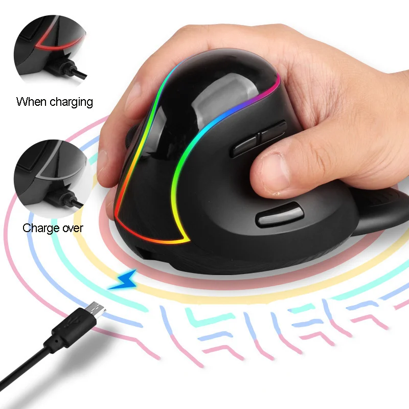 JOMAA Ergonomic RGB Wireless Vertical Mouse 2.4G USB Optical Mouse Rechargeable 3200 DPI For Desktop/Laptop/PC