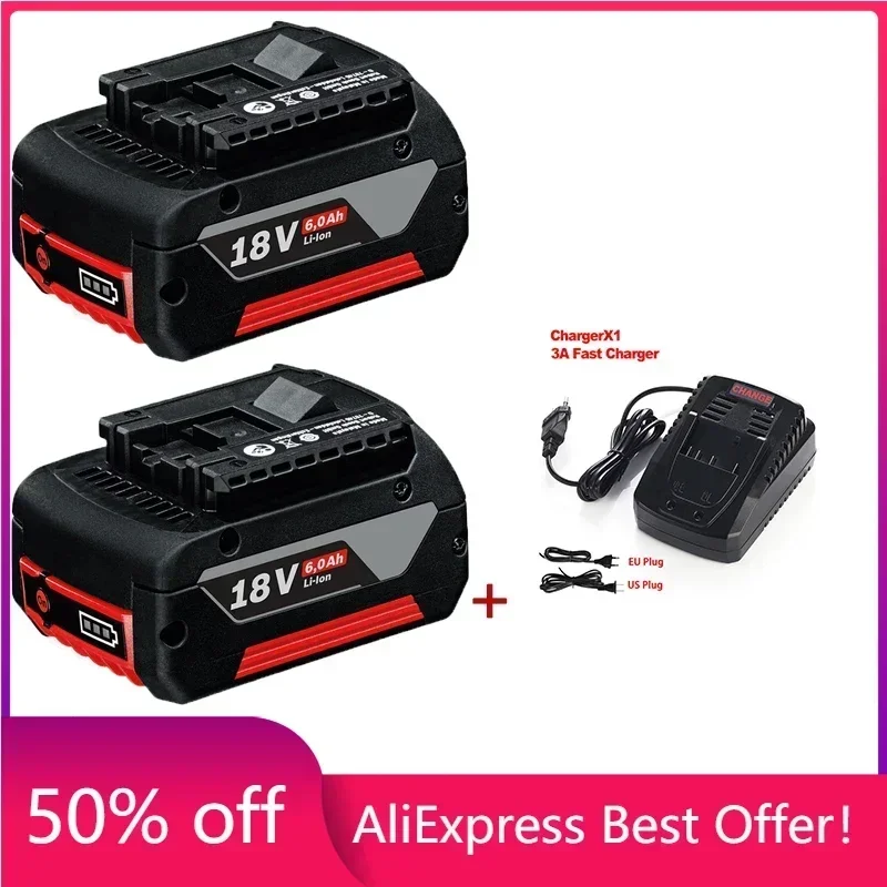 

100% Original 18V 6.0A Lithium Ion Rechargeable Battery for Bosch 10000mah Spare Power Tools Portable Replacement Indicator