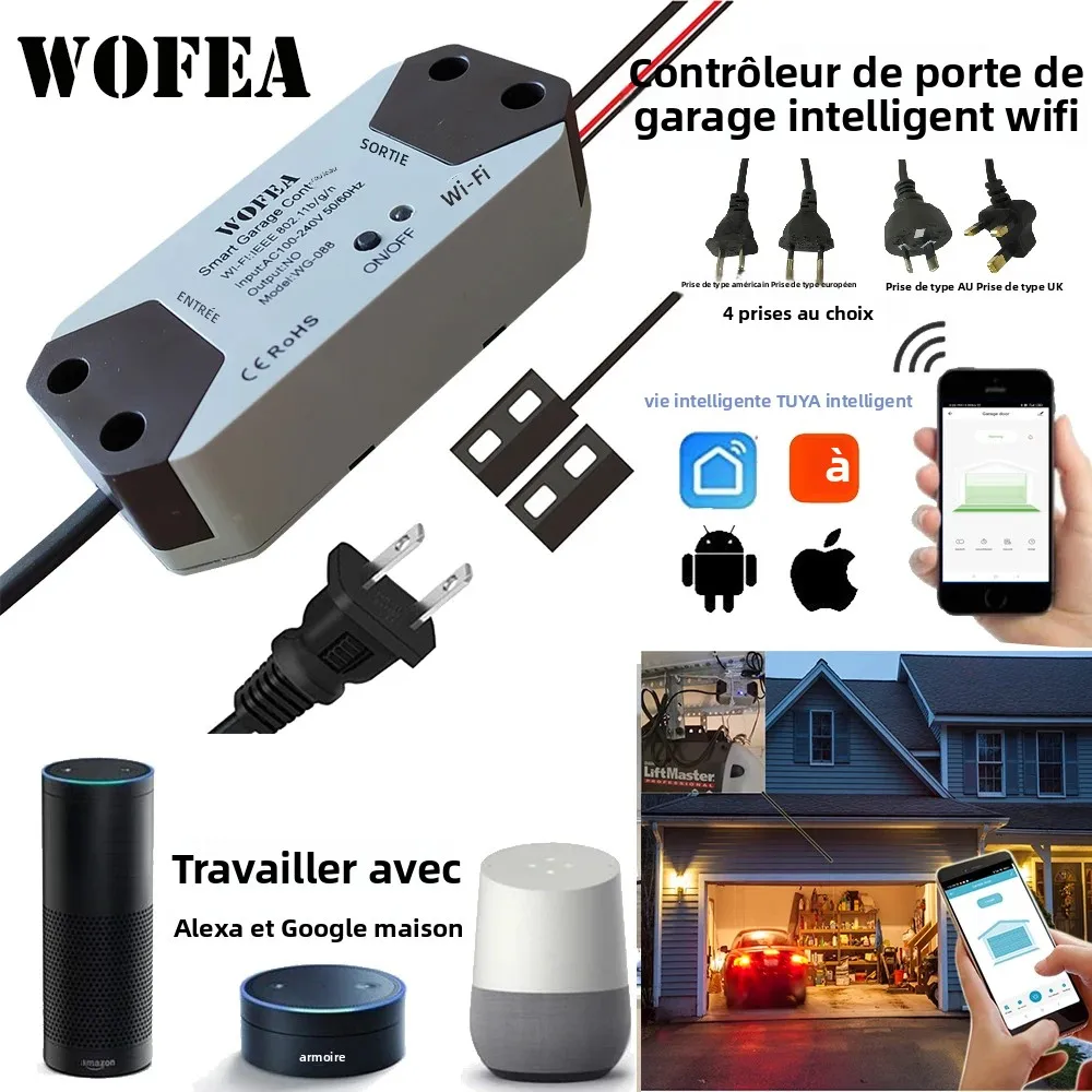 Wofea – contrôleur de commutateur d'ouverture de porte de Garage WiFi intelligent, Compatible avec Alexa Echo Google Home SmartLife/Tuya APP, aucun Hub requis