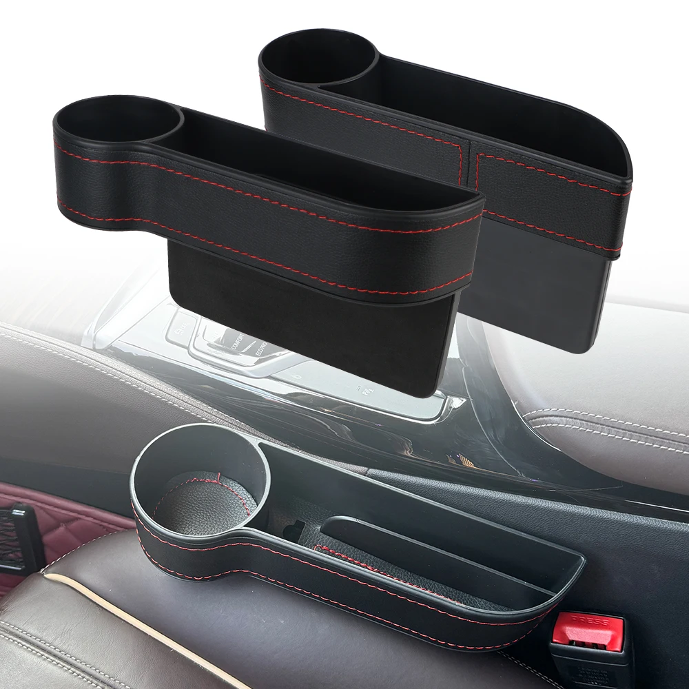 Universal Seat Gap Slit Box With Charging Hole Phone Bottle Keys Holder Box Leather Car Seat Gap Storage Car Organizer