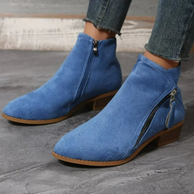 

New Women Booties Autumn Suede Boots Women Fashion Plus Size 43 Platform Boots Side Zipper Heeled Ankle Boots Botas De Mujer