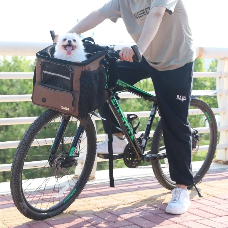 Bicycle Front Basket Bicycle Pet Dog Carrying Bag Removable Suspension Folding Duffel Bag 15 lbs Weight Capacity