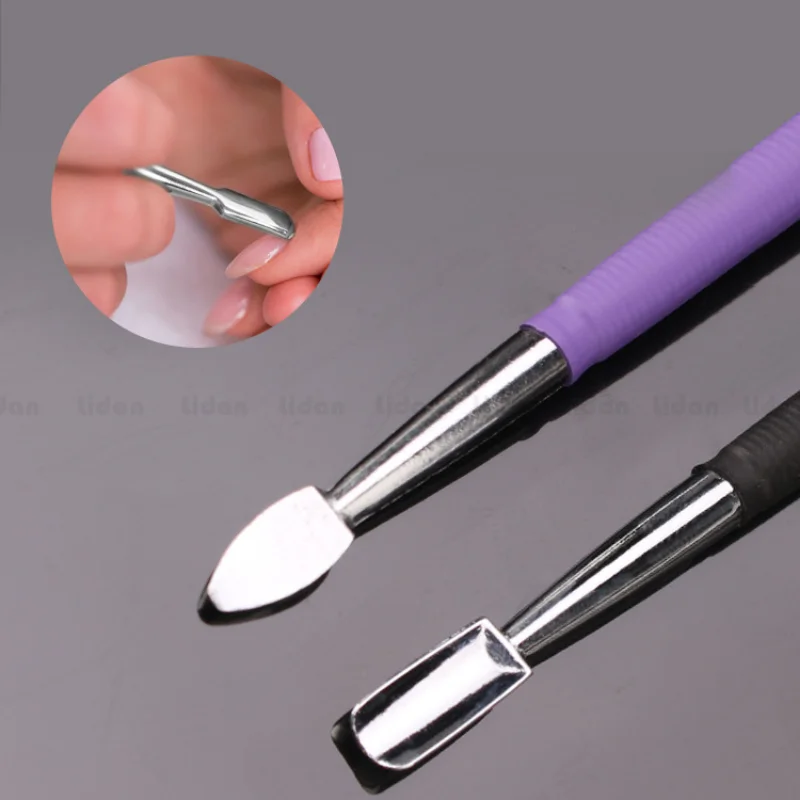 Nail Double-Headed Dead Skin Remover Fork Push Cuticle Push Stainless Steel UV Gel Polish Scraper Anti-skid Handle Nail Cuticle