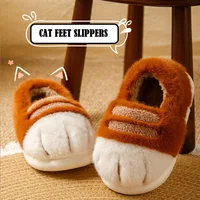 New fluff cuddly cat slippers women's lovely kitty paw winter shoes faux fur slipper woman stylish animal kitten claw home shoes