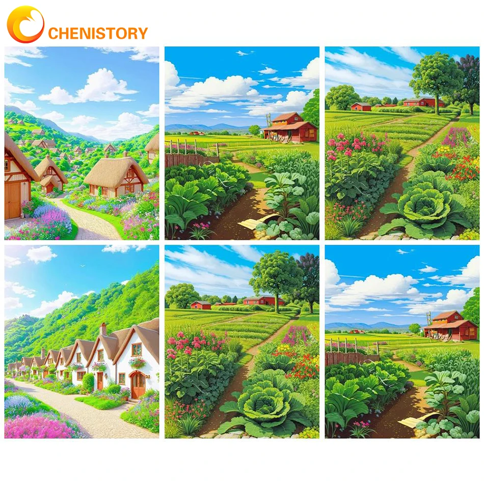 

Масляная краска по номерам CHENISTORY, картина с зеленым пейзажем, акриловая краска, рисование ручной работы, картины по номеру для взрослых, комплект для домашнего декора
