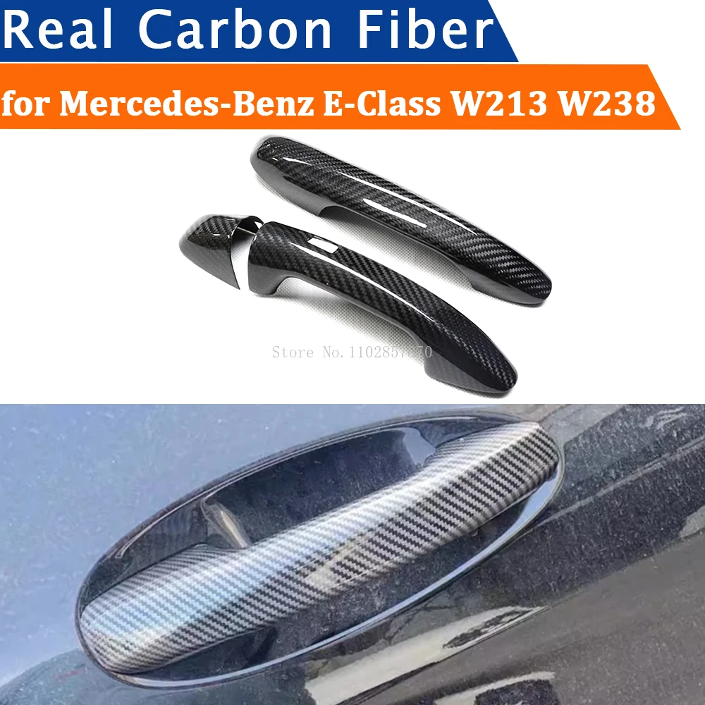 

Автомобильные аксессуары для Mercedes-Benz E-Class W213 W238 2016-2022, настоящая углеродная крышка дверной ручки, наклейка на раму, внешняя отделка, боди