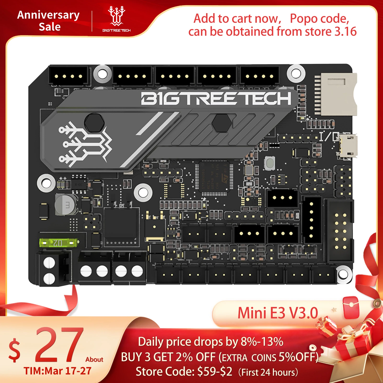 BIGTREETECH SKR MINI E3 V3.0 3D Motherboard TMC2209 3D Printer Parts For Ender 3 Upgrade Ender 3 V2 BTT SKR V1.4 Turbo Octopus