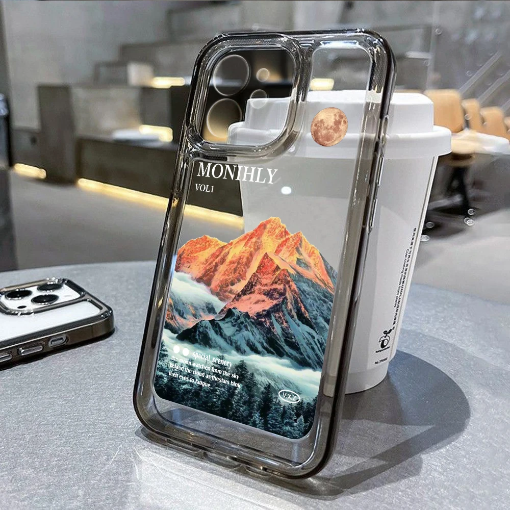 thumbnail image 1 of Funda de teléfono Moon para iPhone 15 Pro, funda para iPhone 16, 14, 13, 11, 12 Pro Max, 14, 15, 16 Plus, XR Max, 7, 8 SE, fundas de silicona con diseño de montaña, 1 of 4