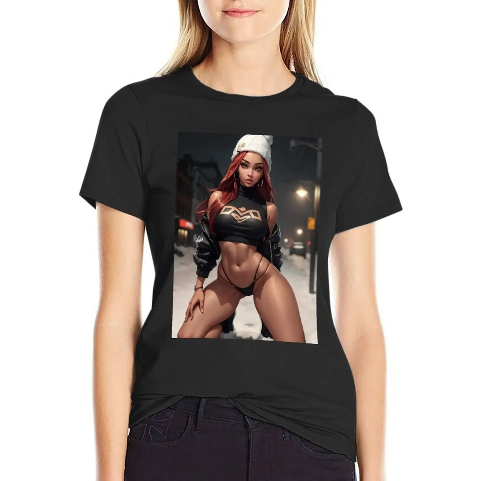 

Winter waifu-Midnight stroll T-shirt cute tops Short sleeve tee plus size t shirts for Women loose fit