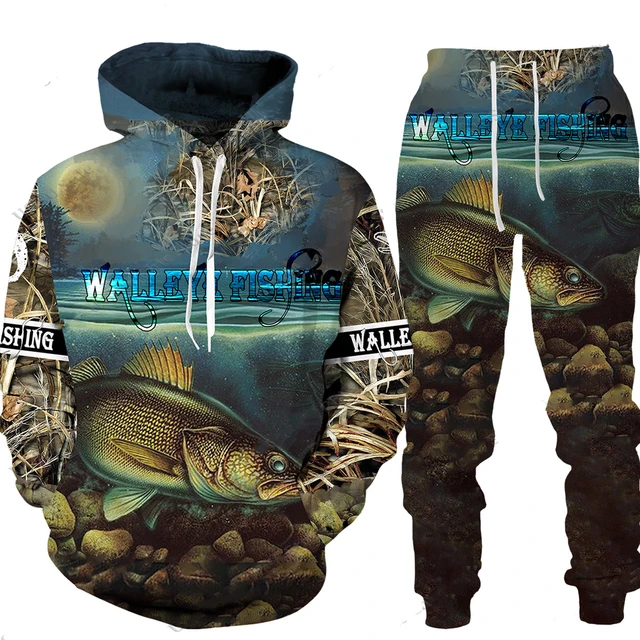 Men Animal Fish Hunting Camping Camo Sweatshirt/Sets Harajuku 3D Printed  Long Sleeve Hip Hop Streetwear Hoodie Clothing Suits