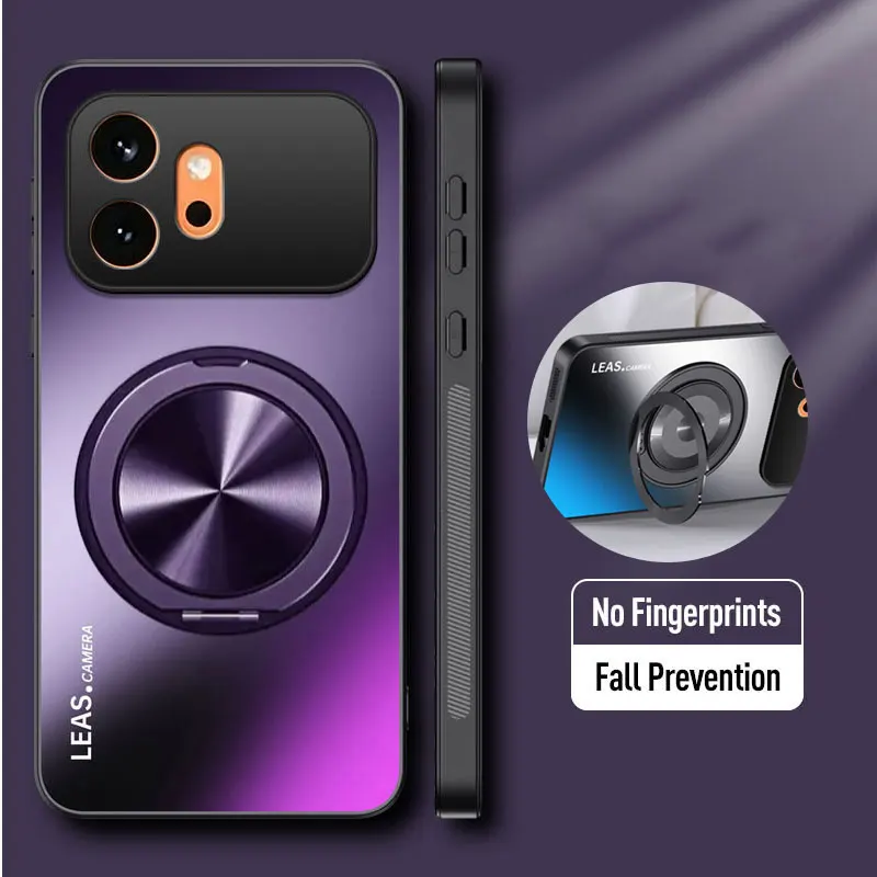 Luxury Frosted Backplane Phone Case with Rotating Bracket and Shockproof Design