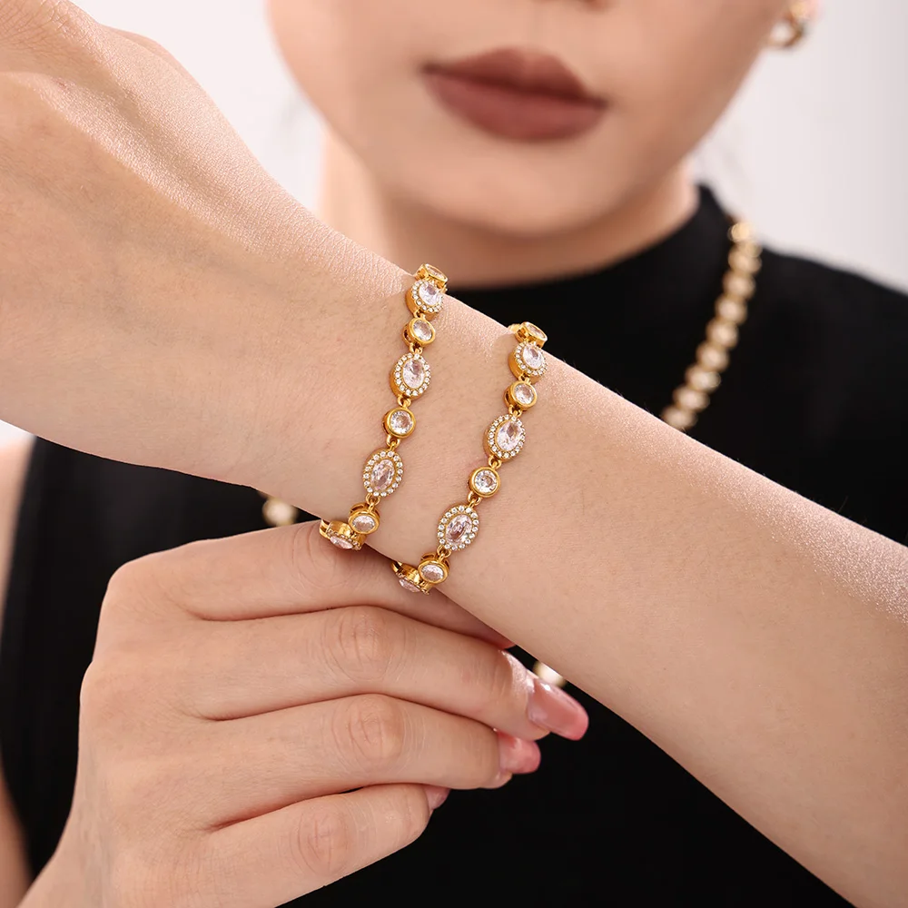 Nivora Luxus Kubikzircon Kette Armbänder Für Frauen 316L Edelstahl Handgelenk Charme Frauen Armbänder Mode Wasserdicht Schmuck – Detail 3