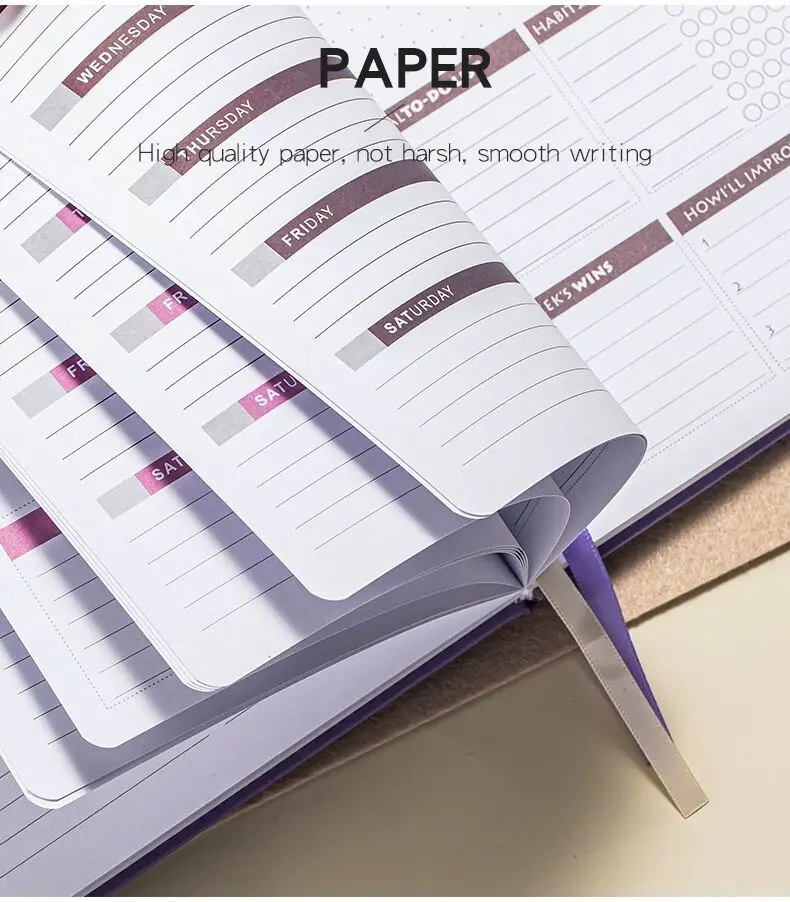 2025년 플래너 A5 월간 플래너 날짜 없는 주간/일간 타임라인 관리 효율성 하드커버 노트북 위클리 플래너