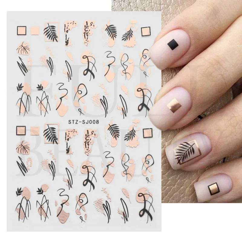 Heallor Graffiti Strips Nail Stickers for Women Nail Art Decorations Rose Gold Abstract Line Spring 3D Slider for Manicure Polis 3