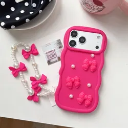 Custodia per telefono a catena di perle con nodo elegante - Design onde