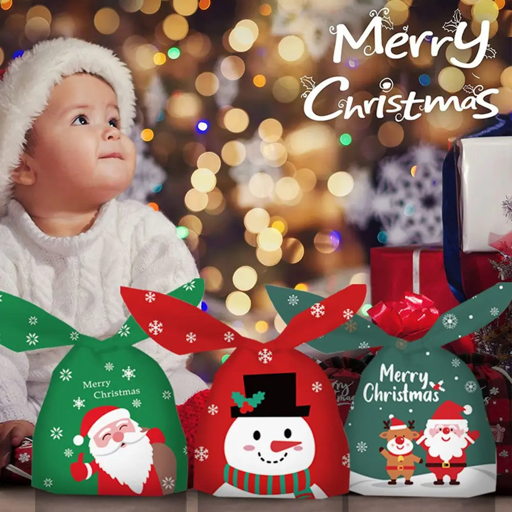 Gift Bags Party Supplies Rabbit Ear Xmas Decoration Cookie Bag Baking Packaging Biscuit Christmas Candy Bags 50Pcs