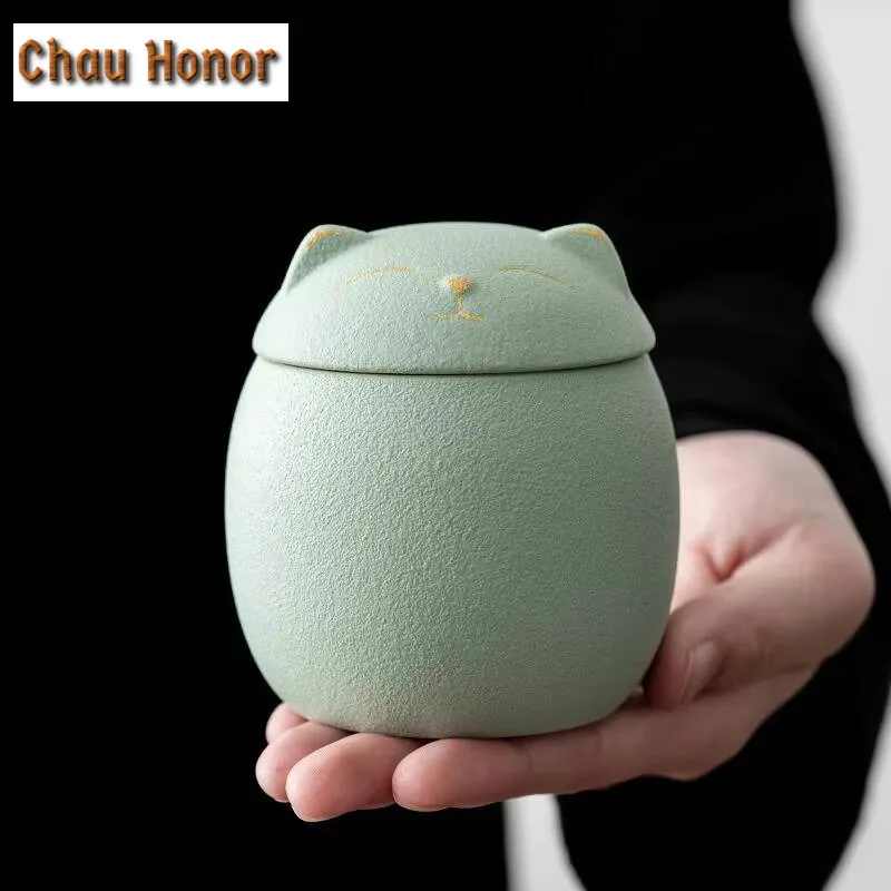 Cute Kitten Tea Canister Coarse Ceramic Moisture Proof Sealed Storage Can Ceramic Creative Personality Tea Warehouse Accessories