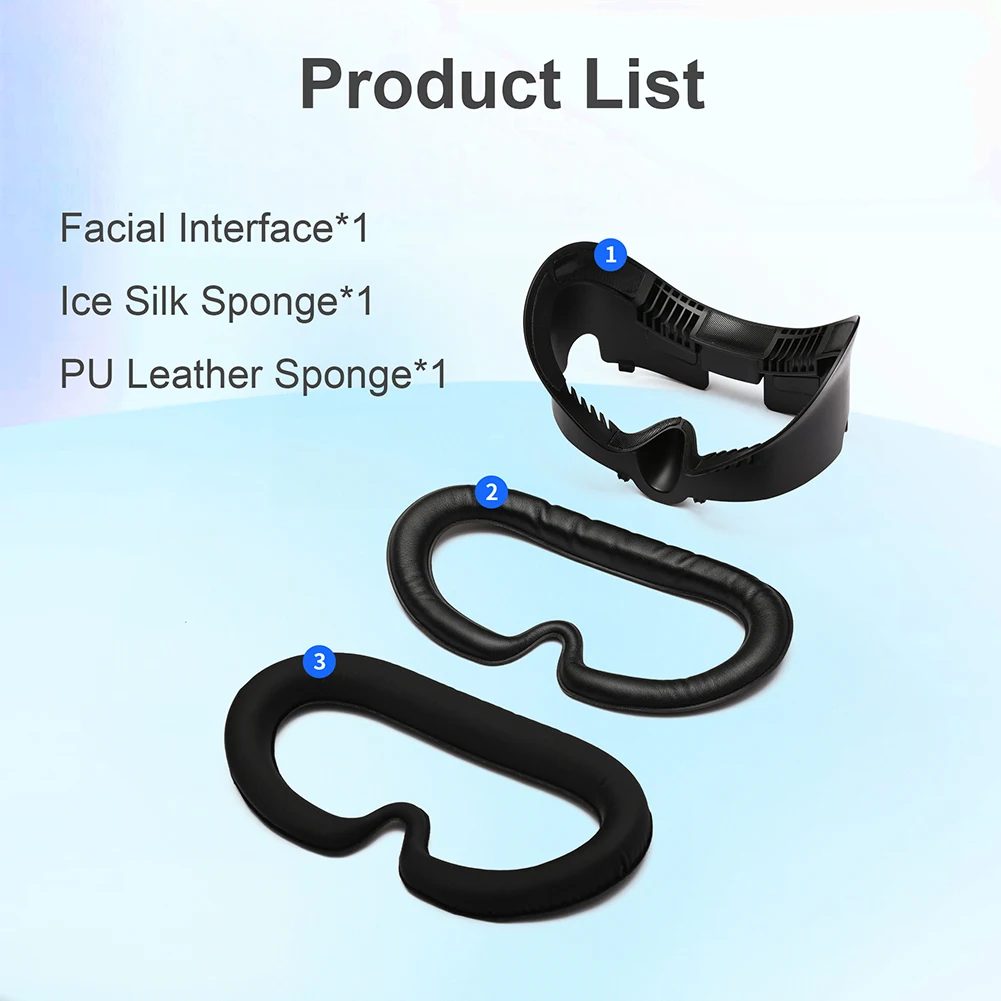 3-In-1 Face Mask Cover PU Leather Ice Silk Fabric Replacement Foam Pad Mask Face Cushion for Meta Quest 3 VR Glasses Accessories