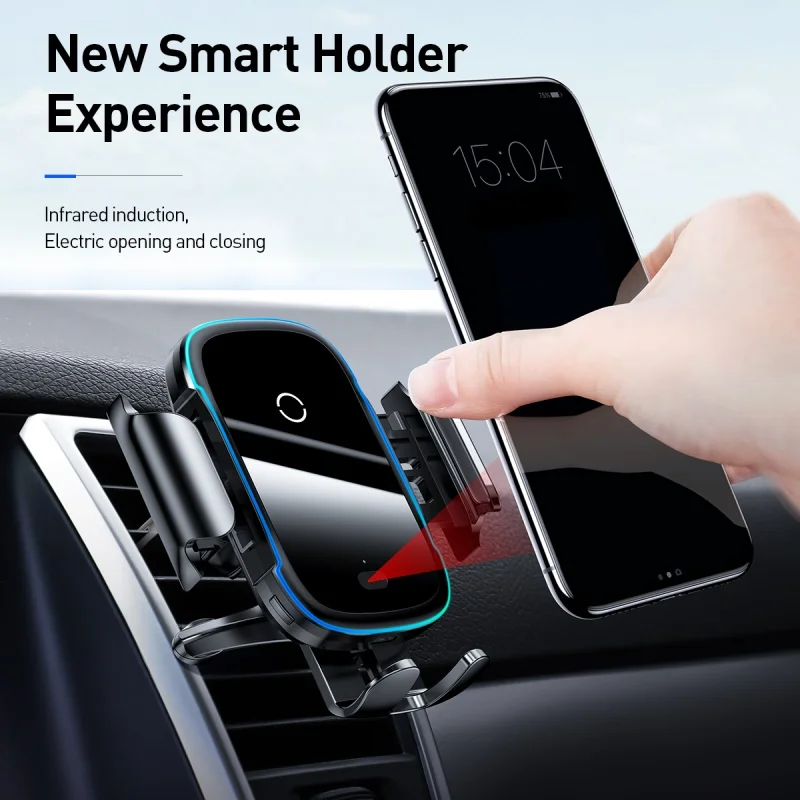 Baseus 15W Qi Car Wireless Charger Dual Mode Intelligent Infrared Fast Wireless Charging Car Mount for Air Car Phone Holder
