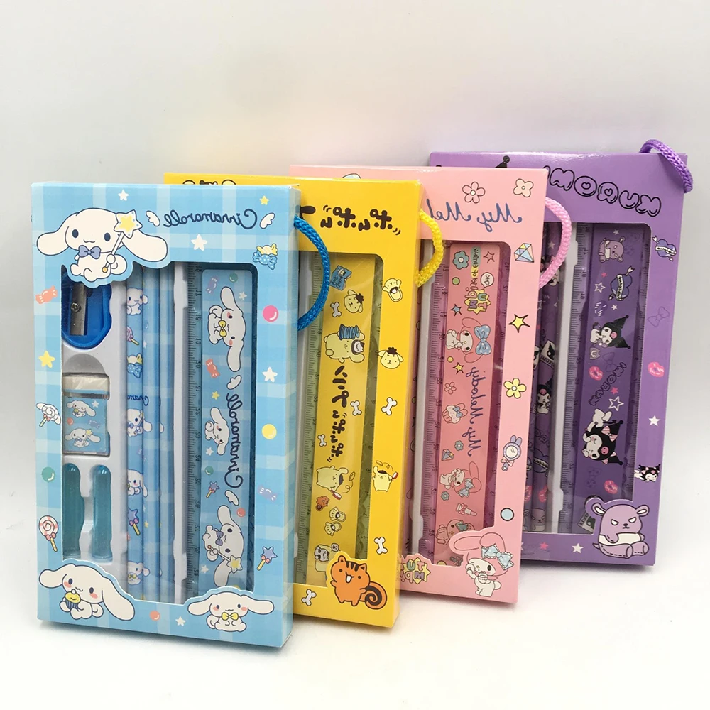 Sanrio stationery set pencil eraser ruler kawaii my melody kuromi cinna moroll painting primary school supplies student child gift