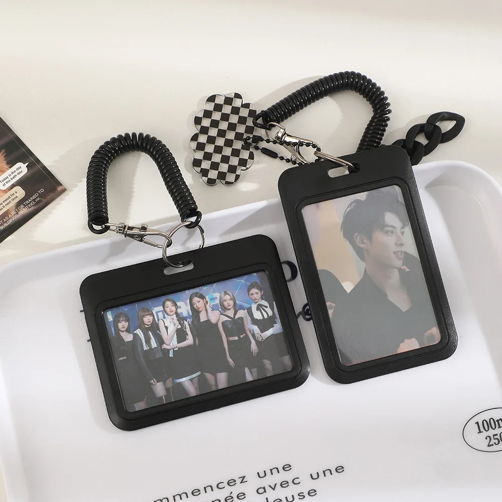 Streamlined Black Student ID Card Holder with Anti-Loss Protective Cover and Backpack Pendant Attachment