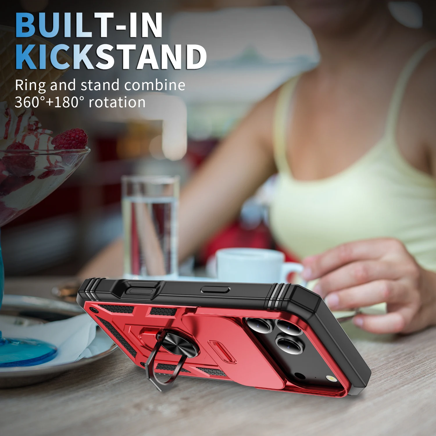 Heavy Duty Phone Case with 360-Degree Kickstand and Camera Protection