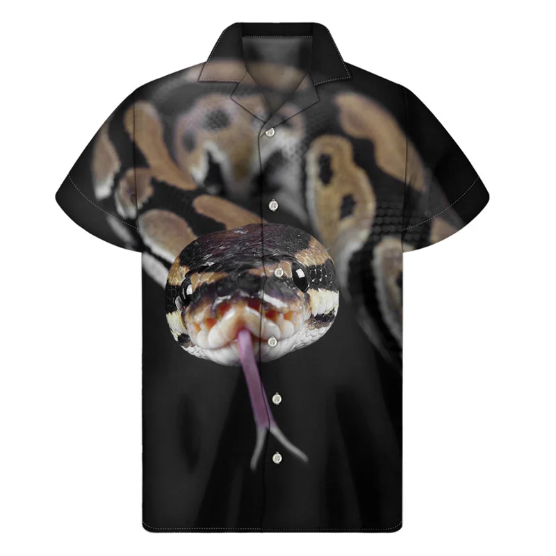 thumbnail image 1 of Camisas hawaianas con estampado 3D de serpientes de colores brillantes para hombre, camisa de verano con botones y solapa, blusa holgada de manga corta, 1 of 5