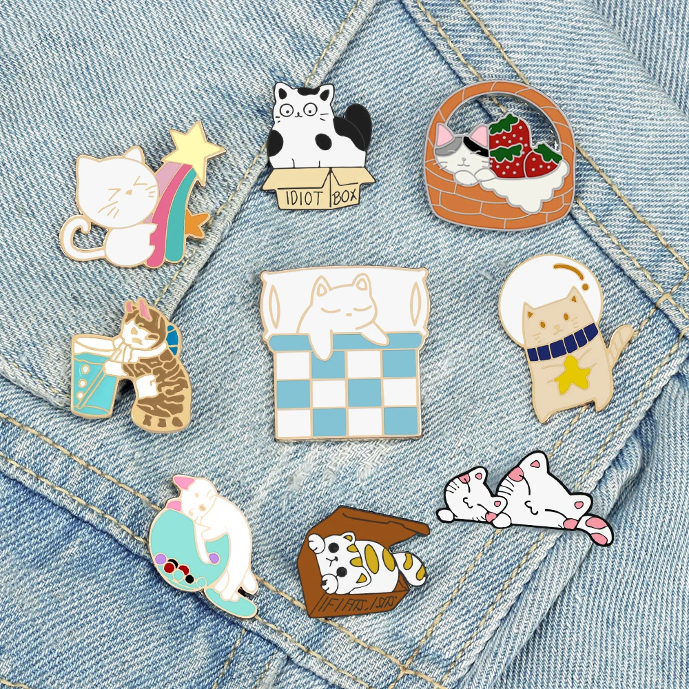 Hermoso Broche De Peltre Para Gato Moggie Sentado