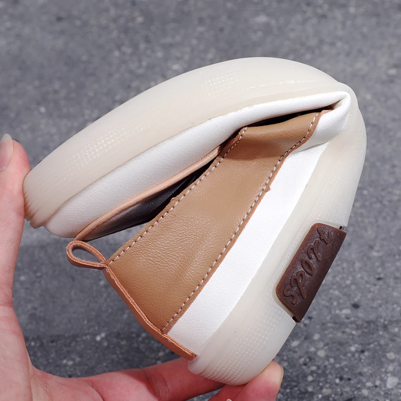 Genuine Leather Female Single Shoes Lace-up Flat Bottom Casual Korean Version of The Student Soft Bottom Board Shoes