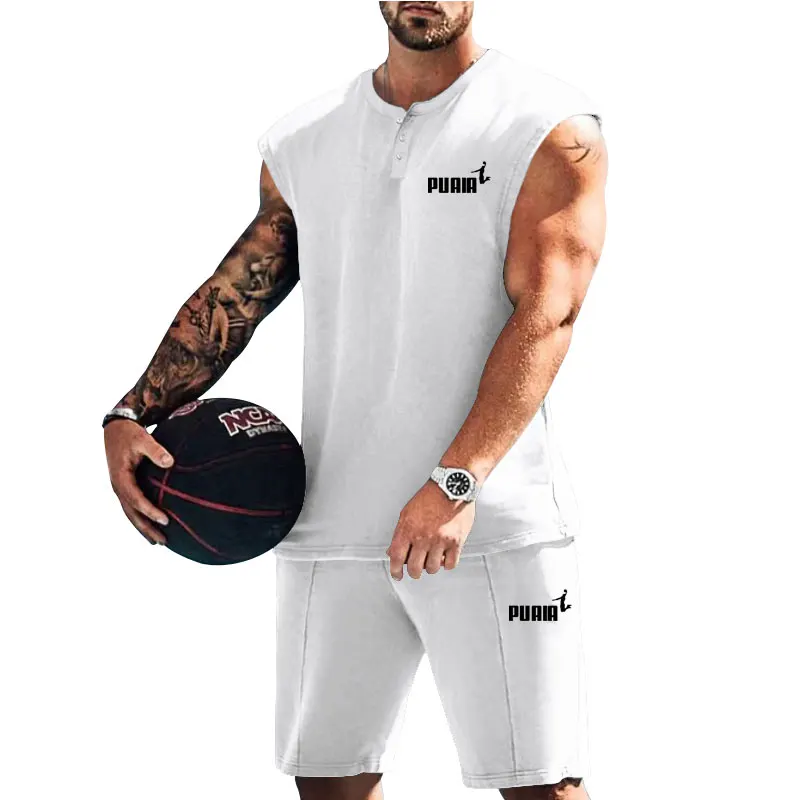 2024 Summer New Men's Set Logo Printed Vest And Shorts Two-piece Men's Casual Fitness Sportswear Men's Clothing Free Shipping