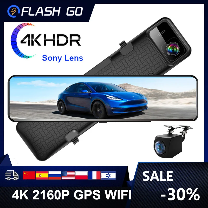 Car Dvr 4K WIFI GPS Rear View Camera Mirror Recorder 12 Inch Dash Cam Video Track Sony IMX415 Ultra HD 3840*2160P Camera car dash cam