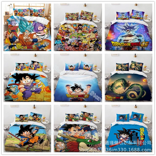 Compre Conjunto de cama estampado de dragon ball, desenho animado,  crianças, capa de edredom, fronha, lençol/cama de casal, conjunto  confortável, decoração de casa