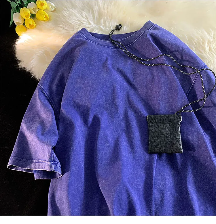 تي شيرت كلاسيكي بلون مغسول تي شيرت قطني للجنسين تي...